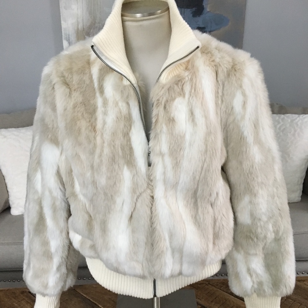 Cream fur bomber coat